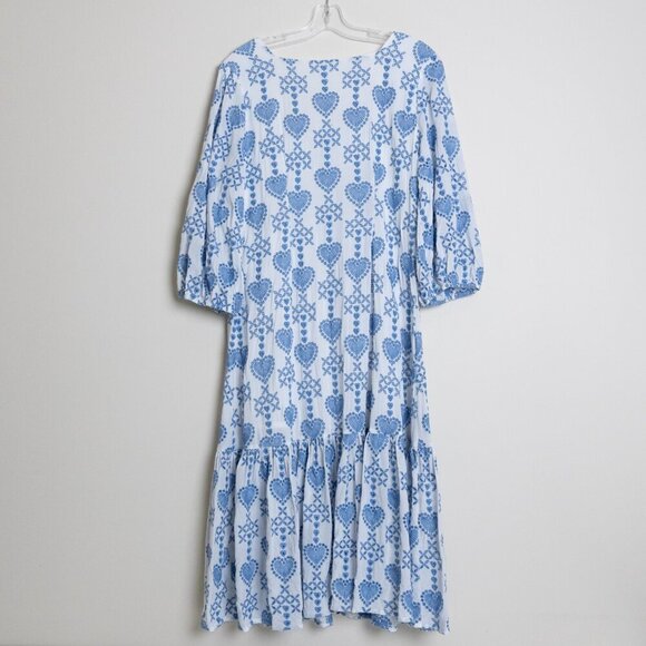 Johnny Was Dress White With Blue Embroidered Hearts Eyelet Button Up Boho Large - Picture 3 of 16